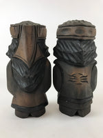 Japanese Wooden Ainu Nipopo Statue Vtg 2pc Set Okimono Hokkaido Brown AB108