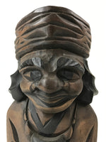 Japanese Wooden Ainu Nipopo Statue Vtg 2pc Set Okimono Hokkaido Brown AB108