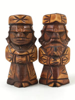 Japanese Wooden Ainu Nipopo Statue Vtg 2pc Small Okimono Hokkaido Brown AB110