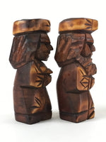 Japanese Wooden Ainu Nipopo Statue Vtg 2pc Small Okimono Hokkaido Brown AB110