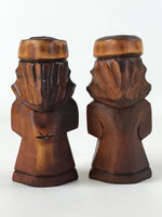 Japanese Wooden Ainu Nipopo Statue Vtg 2pc Small Okimono Hokkaido Brown AB110