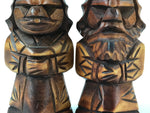 Japanese Wooden Ainu Nipopo Statue Vtg 2pc Small Okimono Hokkaido Brown AB110