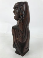 Japanese Wooden Carved Statue Vtg Daruma Bodhidharma Buddhist Brown ST66