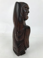 Japanese Wooden Carved Statue Vtg Daruma Bodhidharma Buddhist Brown ST66