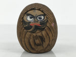 Japanese Wooden Kokeshi Doll Vtg Daruma Figurine Round Brown Black Grain KF814