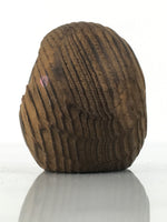 Japanese Wooden Kokeshi Doll Vtg Daruma Figurine Round Brown Black Grain KF814