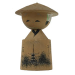 Japanese Wooden Kokeshi Doll Vtg Figurine Wobbly Head Hat Kyoto Pagoda KF815