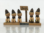Japanese Wooden Kokeshi Doll Vtg Good Friends Hat Child Hiragana Brown KF819