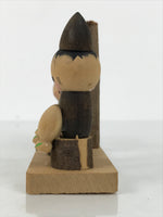 Japanese Wooden Kokeshi Doll Vtg Good Friends Hat Child Hiragana Brown KF819