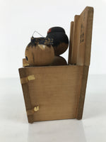 Japanese Wooden Kokeshi Doll Vtg Hot Spring Figurine Bath Smile Brown Blue K809