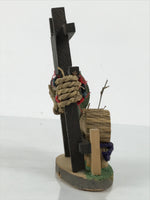 Japanese Wooden Kokeshi Doll Vtg Straw Hat Child Figurine Tsuruga Brown KF821