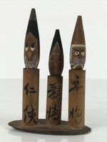 Japanese Wooden Kokeshi Doll Vtg Wobbly Head Figurine Three Brush Fude KF808