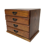 Japanese Wooden Tansu Storage Chest Haribako Vtg Sewing Box 4 Drawers Brown T410