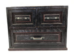 Japanese Wooden Tansu Storage Chest Vtg Haribako Trinket Box 3 Drawer Brown T416