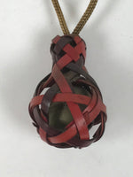 Japanese Woven Bamboo Hyotan Gourd Bell Keychain Phone Strap Amulet Red JK878