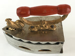 Antique C1900 Japanese Charcoal Sad Cloth Iron Gold Rooster Wood Handle JK440