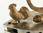 Antique C1900 Japanese Charcoal Sad Cloth Iron Gold Rooster Wood Handle JK440