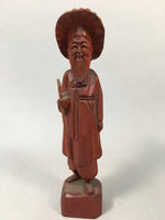 Chinese Wooden Statue Vtg Old Wise Man Beard Stick Cane Brown BD553