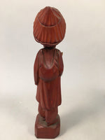 Chinese Wooden Statue Vtg Old Wise Man Beard Stick Cane Brown BD553