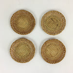 Japanese Bamboo Drink Saucer 4pc Set Vtg Chataku Coaster Brown UR723