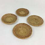Japanese Bamboo Drink Saucer 4pc Set Vtg Chataku Coaster Brown UR723