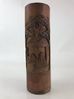 Japanese Bamboo Tube Carving Vase Kabin Vtg Ikebana Flower Arrangement FK34