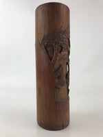 Japanese Bamboo Tube Carving Vase Kabin Vtg Ikebana Flower Arrangement FK34