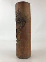 Japanese Bamboo Tube Carving Vase Kabin Vtg Ikebana Flower Arrangement FK34