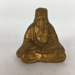 Japanese Brass 7 Lucky Gods Statue Jurojin Vtg Golden Figurine Okimono BD713