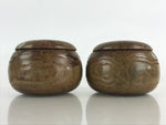 Japanese Go Stone Goishi Game Piece Set Vtg Brown Bowl Black White GO79