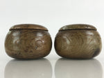 Japanese Go Stone Goishi Game Piece Set Vtg Brown Bowl Black White GO79