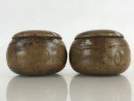 Japanese Go Stone Goishi Game Piece Set Vtg Brown Bowl Black White GO79