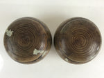 Japanese Go Stone Goishi Game Piece Set Vtg Brown Bowl Black White GO79