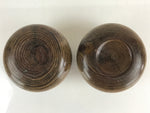 Japanese Go Stone Goishi Game Piece Set Vtg Brown Bowl Black White GO79