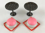 Japanese Hina Doll Round Rice Cake Offering Stand High Cup 2 pc Set Vtg Mochi ID