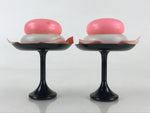 Japanese Hina Doll Round Rice Cake Offering Stand High Cup 2 pc Set Vtg Mochi ID
