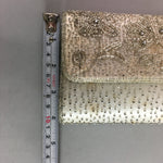 Japanese Kimono Clutch Bag Fabric Silver Beads Floral Design Purse Mirror KB7