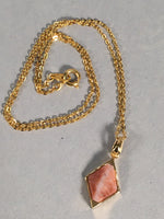 Japanese Necklace Marble Stone Pendant Vtg cm Long Gold Color Chain JK52