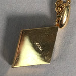 Japanese Necklace Marble Stone Pendant Vtg cm Long Gold Color Chain JK52