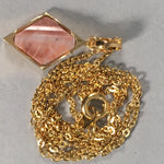 Japanese Necklace Marble Stone Pendant Vtg cm Long Gold Color Chain JK52