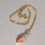 Japanese Necklace Marble Stone Pendant Vtg cm Long Gold Color Chain JK52