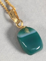 Japanese Necklace Pendant Green Stone Vtg Set 38cm Long Gold Color Chain JK37