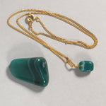 Japanese Necklace Pendant Green Stone Vtg Set 38cm Long Gold Color Chain JK37