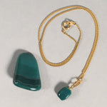 Japanese Necklace Pendant Green Stone Vtg Set 38cm Long Gold Color Chain JK37