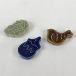 Japanese Porcelain Chopstick Rest Holder 3pc Set Vtg Hashioki Eggplant CR269