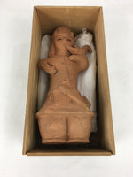 Japanese Pottery Doll Haniwa Statue Vtg Wooden Box Soldier Brown PX598