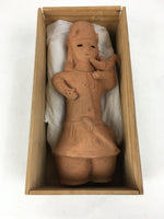 Japanese Pottery Doll Haniwa Statue Vtg Wooden Box Soldier Brown PX598