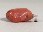 Japanese Stone Pendant Vtg Red Shiny Natural Brown Silver Parts JK55