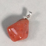 Japanese Stone Pendant Vtg Red Shiny Natural Brown Silver Parts JK55