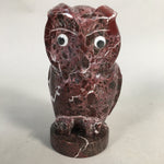 Japanese Stone Statue Vtg Lucky Charm Owl Bird Purple BD570
